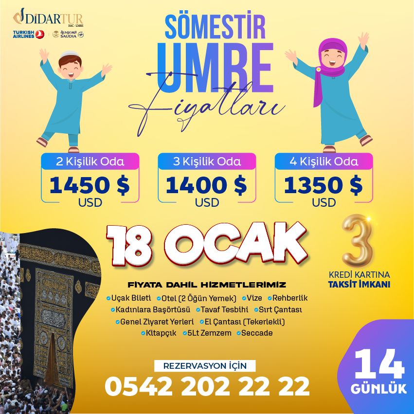 2 Haftalık Umre Turları -Sömestr Umre - Umre Fiyatları