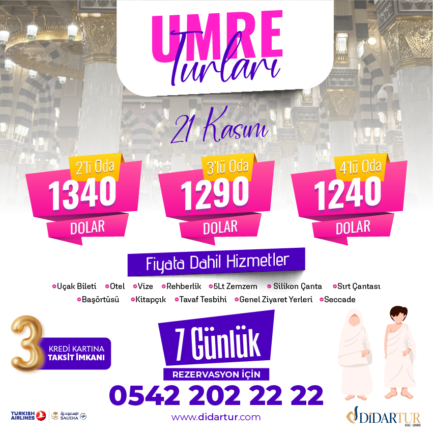 umre tur -umre parası-umre 1 haftalık fiyat