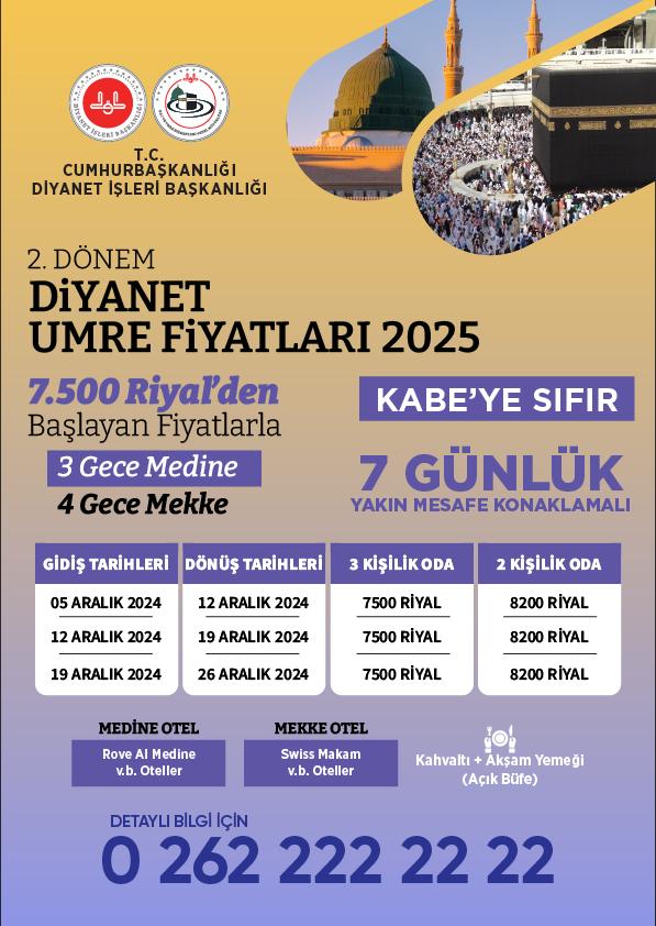 Diyanet umre fiyatları 2025 1. dönem - Umre fiyat - 2 kişilik umre fiyatları 2025